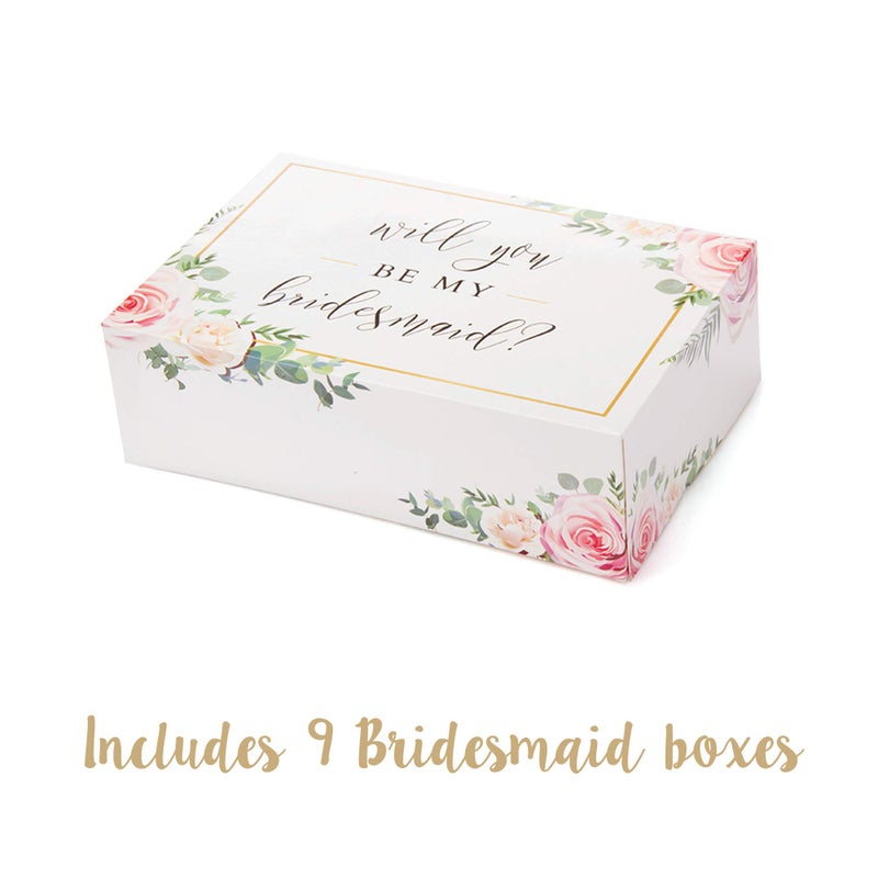Pop Fizz Designs Bridesmaid Proposal Box Set (10 Pack) 1 Maid of Honor Proposal Box and 9 Will You be My Bridesmaid Boxes I Floral Bridesmaid Box for Bridesmaid Gifts - Image 3